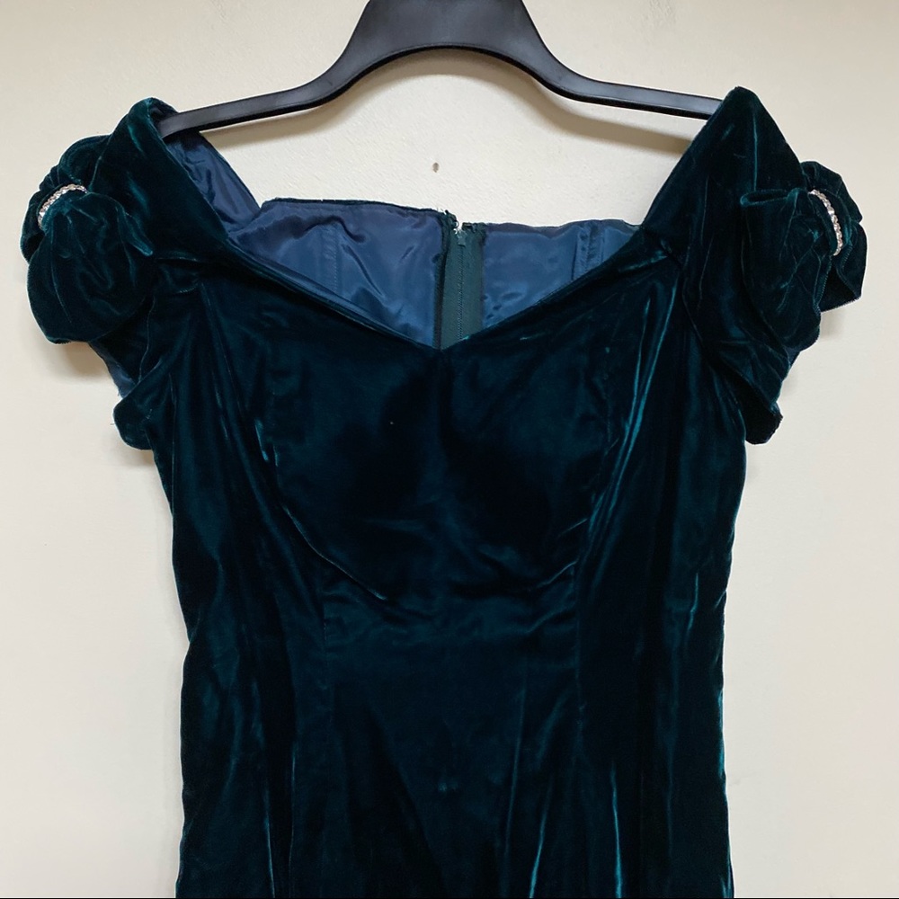 Vintage Dark Teal Velvet Formal Dress